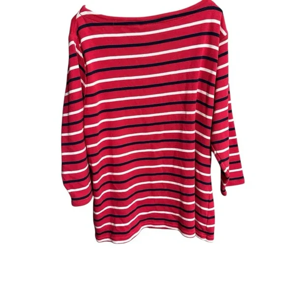 L.L. Bean Red and White Striped Long Sleeve Tee - Picture 2 of 3